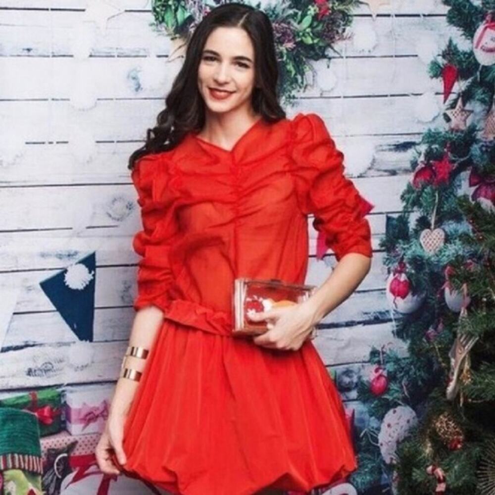 H&M Georgette V-Neck Blouse Bright Red Size 6
